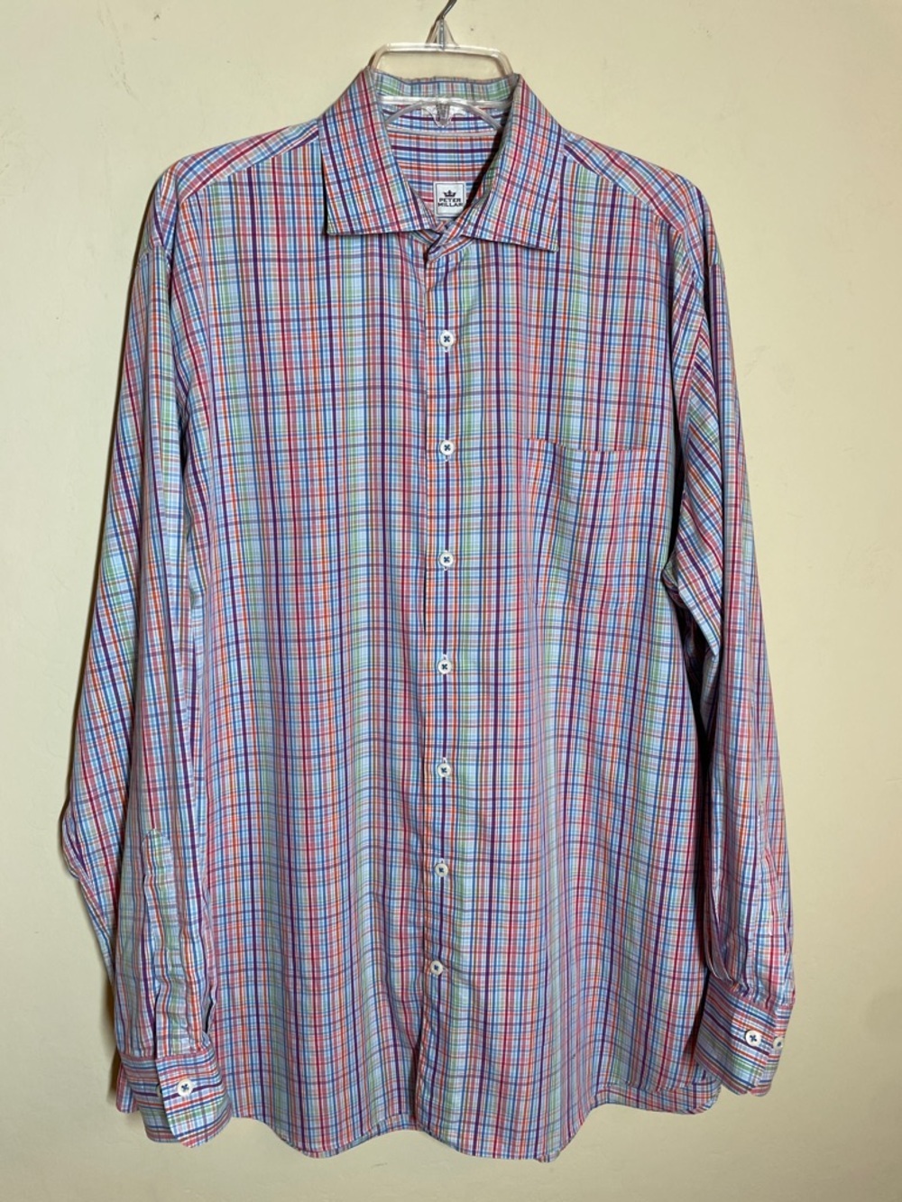 Peter Millar Seaside‎ Finish Shirt Mens  Multicolor Plaid  Stripe Button Front